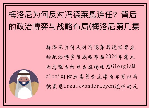 梅洛尼为何反对冯德莱恩连任？背后的政治博弈与战略布局(梅洛尼第几集出场)